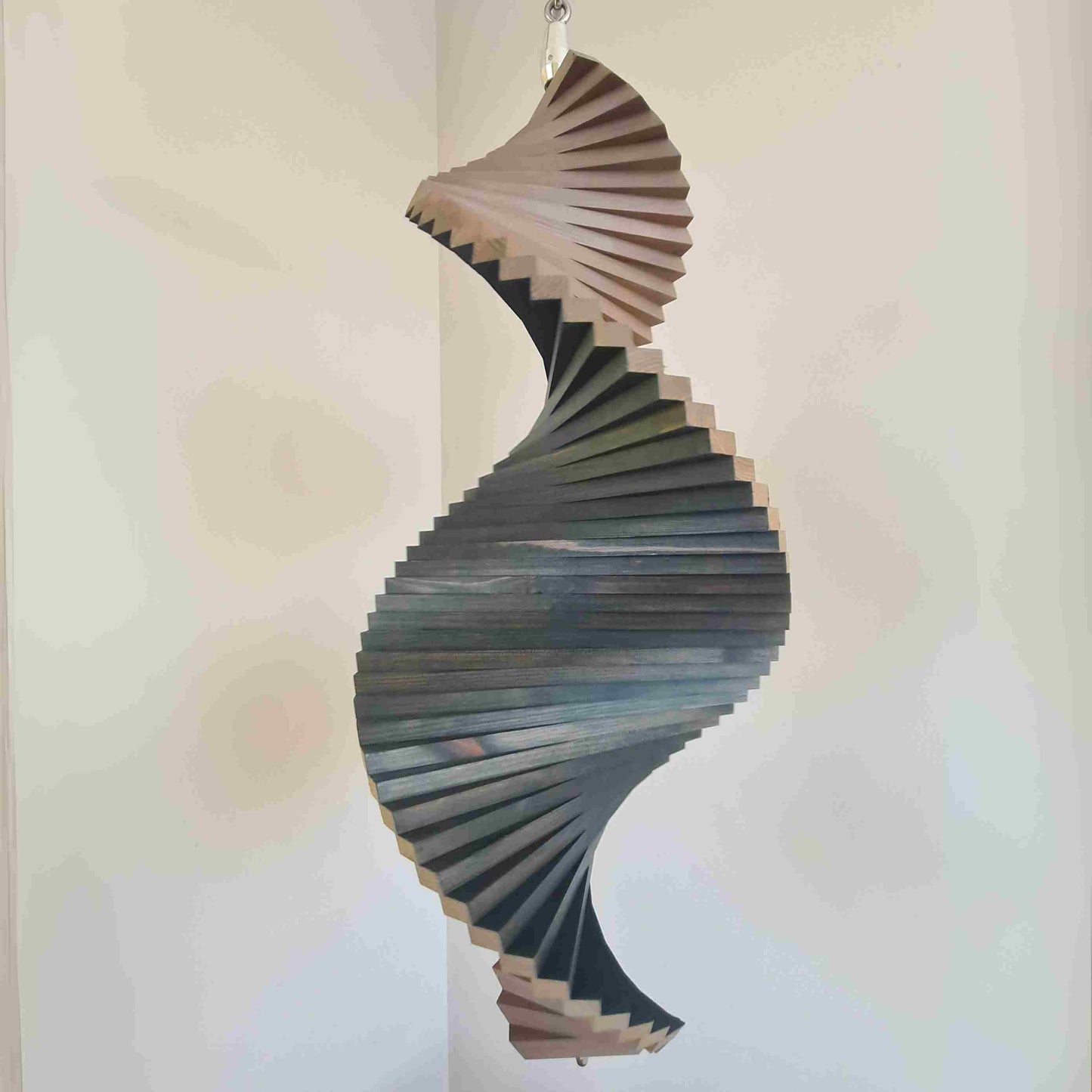 Wood Wind Spinner – Hanging Garden Decor in Denim Blue & Taupe Grey | Weatherproof Outdoor Art for Porch, Patio, or Balcony