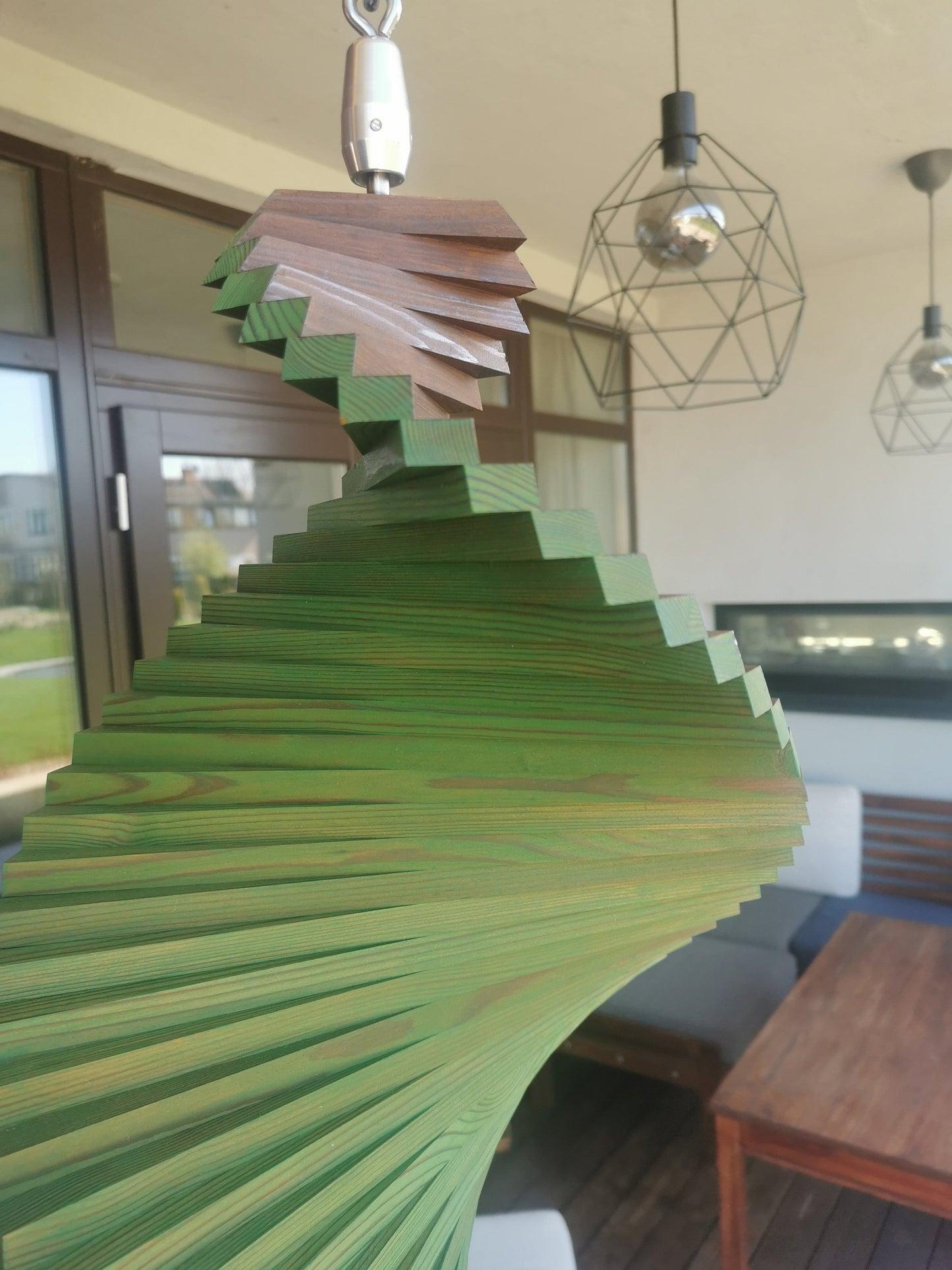 Wood Wind Spinner, Premium Quality Wood Garden Decor in two colors. Sustainable Kinetic Art for Outdoors. Forest Green & Brown.