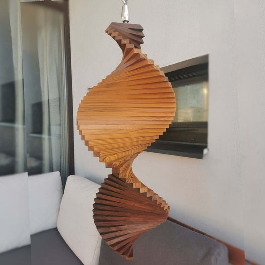 Wood Wind Spinner – Hanging Garden Decor | High-quality Outdoor Art for Porch, Patio, or House | Handmade Windmill in Natural Brown Tones