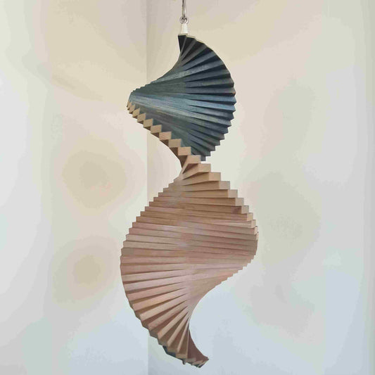 Wood Wind Spinner – Hanging Garden Decor in Denim Blue & Taupe Grey | Weatherproof Outdoor Art for Porch, Patio, or Balcony