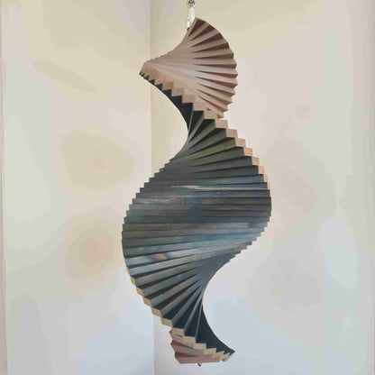 Wood Wind Spinner – Hanging Garden Decor in Denim Blue & Taupe Grey | Weatherproof Outdoor Art for Porch, Patio, or Balcony