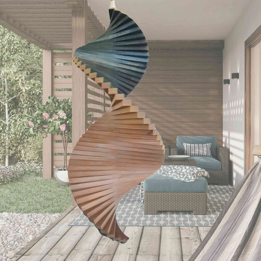 Wood Wind Spinner – Hanging Garden Decor in Denim Blue & Taupe Grey | Weatherproof Outdoor Art for Porch, Patio, or Balcony