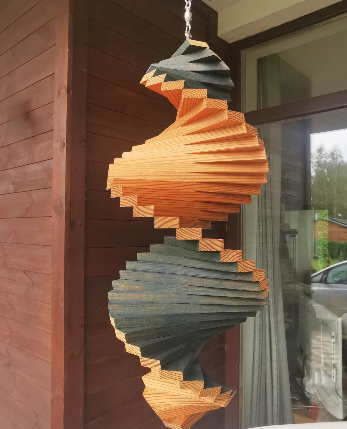 Wind spinner, Hanging Wood decor for Outdoors, Highlight House and Garden, Two Outstanding colors, 3 sizes, Patio decoration