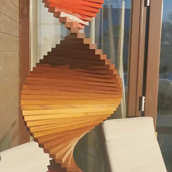 Wind spinner, Outstanding hanging Wood Decor for garden, Outside decoration for house in two colors. Signal red & Brown.