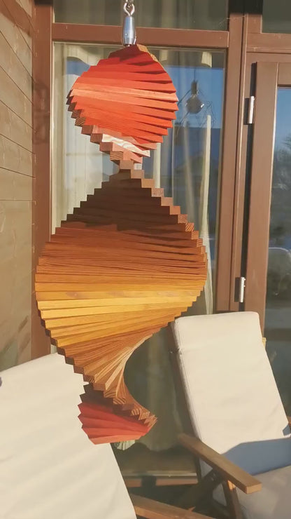 Wind spinner, Outstanding hanging Wood Decor for garden, Outside decoration for house in two colors. Signal red & Brown.